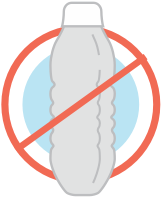 Icon of a plastic bottle crossed out, indicating we don't use plastics